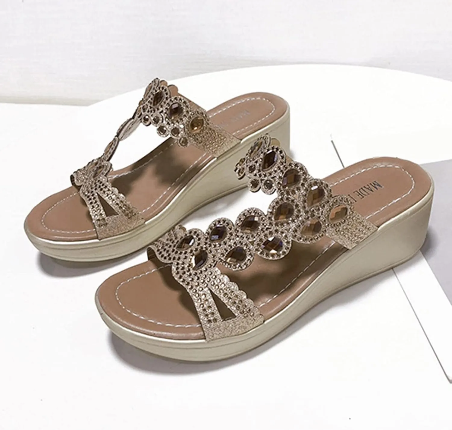 Eduavar Shoes for Women Sandals Dressy, Sandals for Women Dressy Summer Wedge Platform Sandals Peep Toe Crystal Sandals