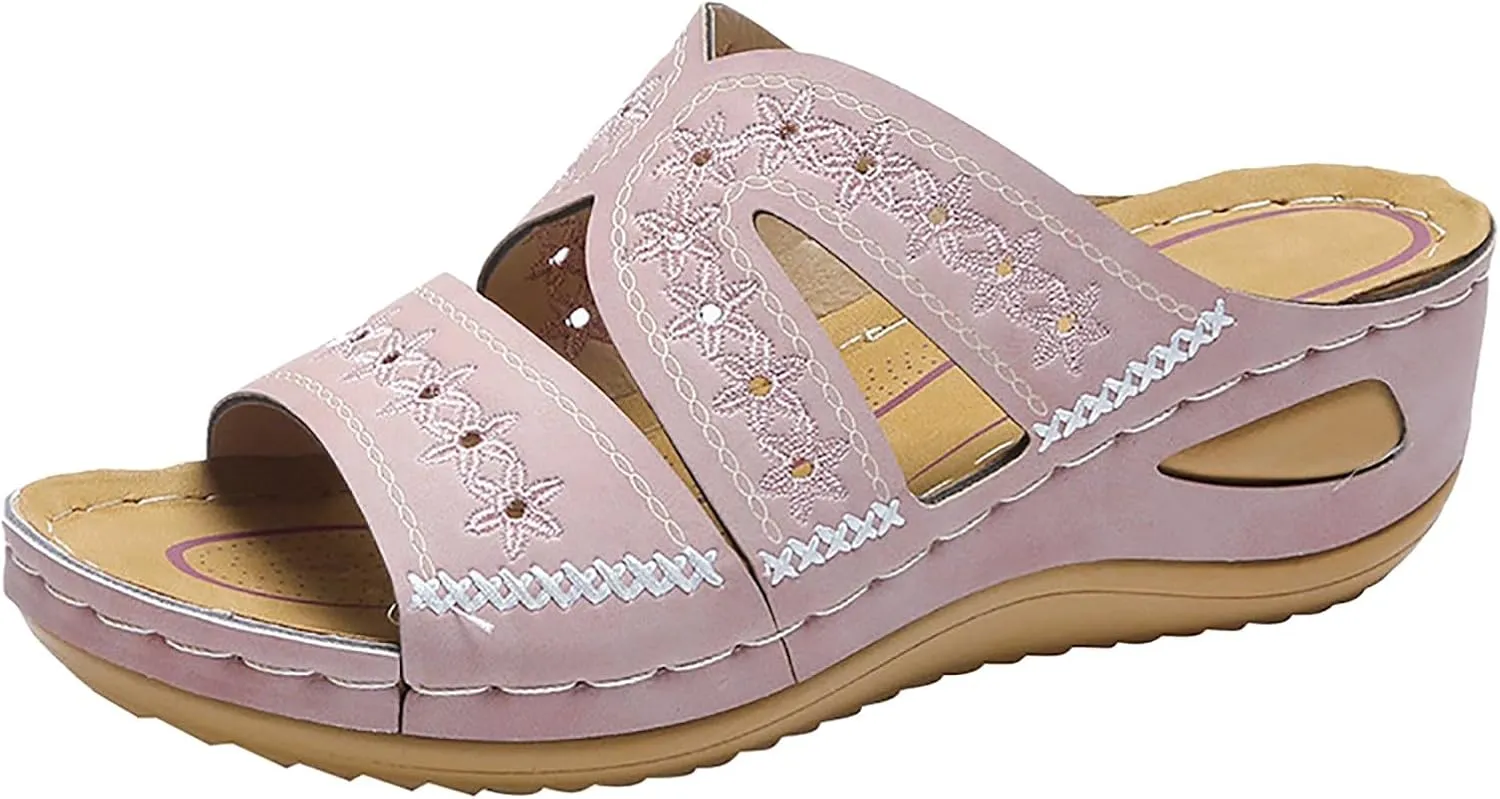 Eduavar Summer Sandals for Women, Orthopedic Sandals for Women Retro Sandals Open Toe Anti-Slip Comfy Walking Sandals