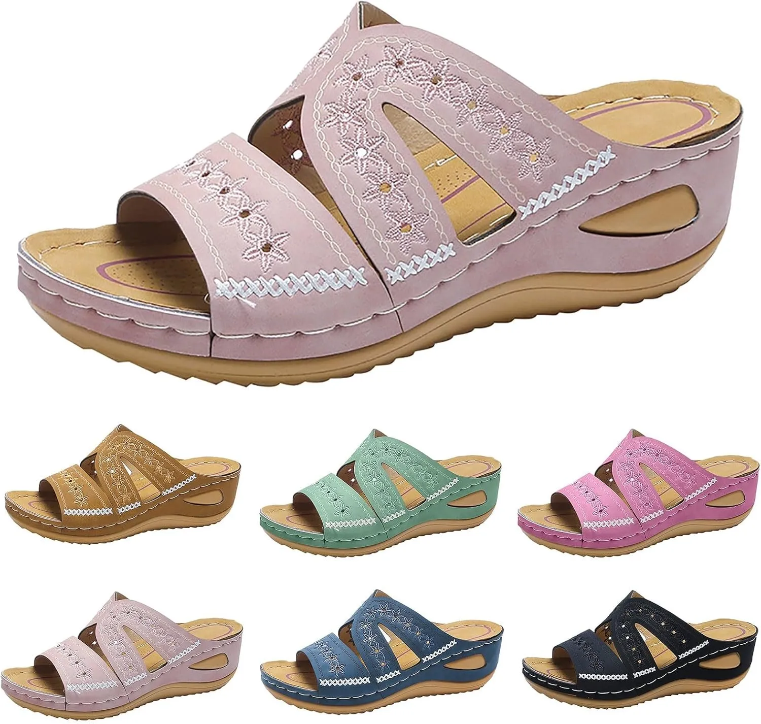 Eduavar Summer Sandals for Women, Orthopedic Sandals for Women Retro Sandals Open Toe Anti-Slip Comfy Walking Sandals