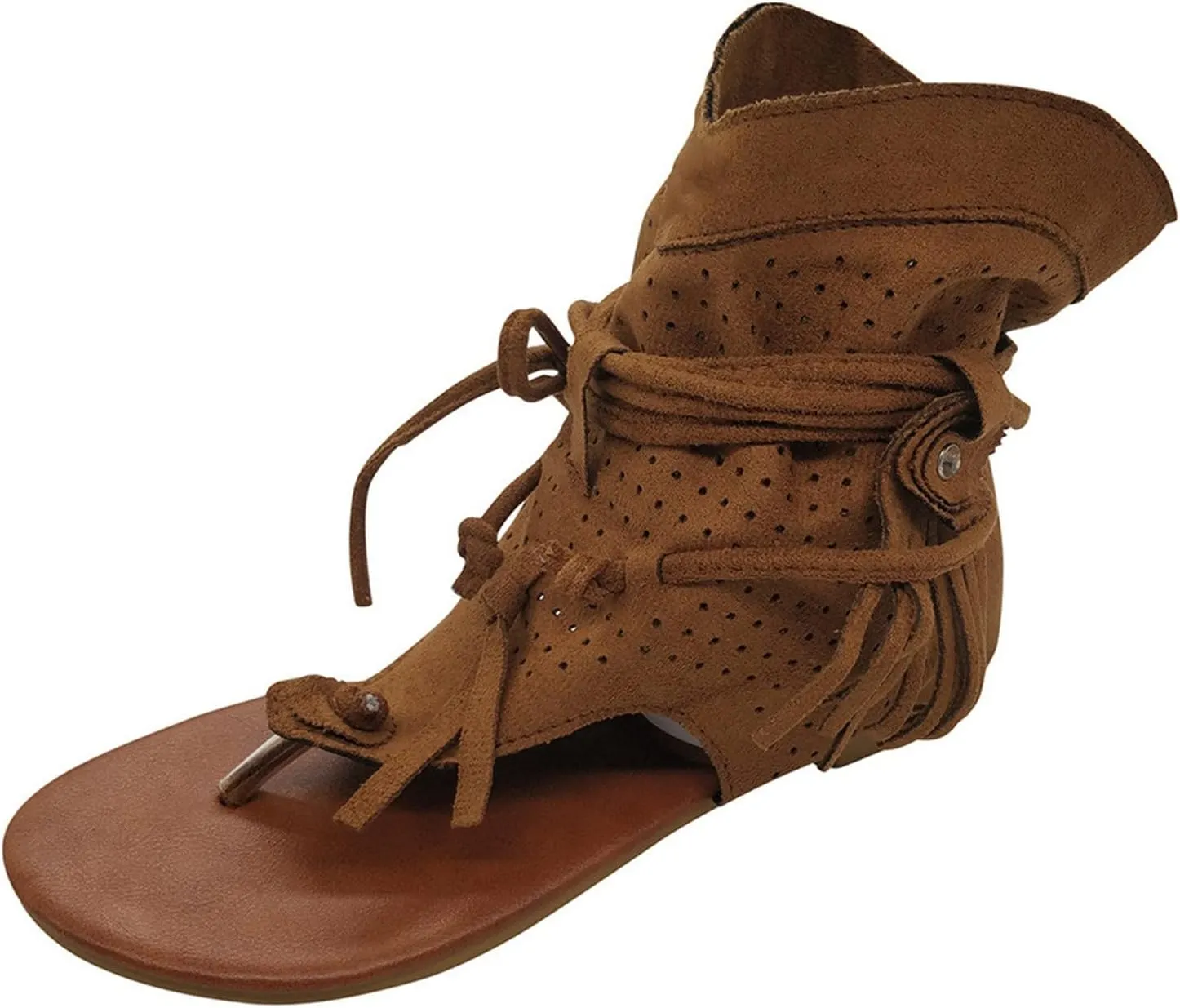 Eduavar Summer Sandals for Women, Sandals for Women Dressy Bohemian Gladiator Fringe Flat Clip Toe Ankle Boots