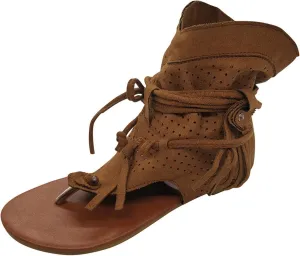 Eduavar Summer Sandals for Women, Sandals for Women Dressy Bohemian Gladiator Fringe Flat Clip Toe Ankle Boots