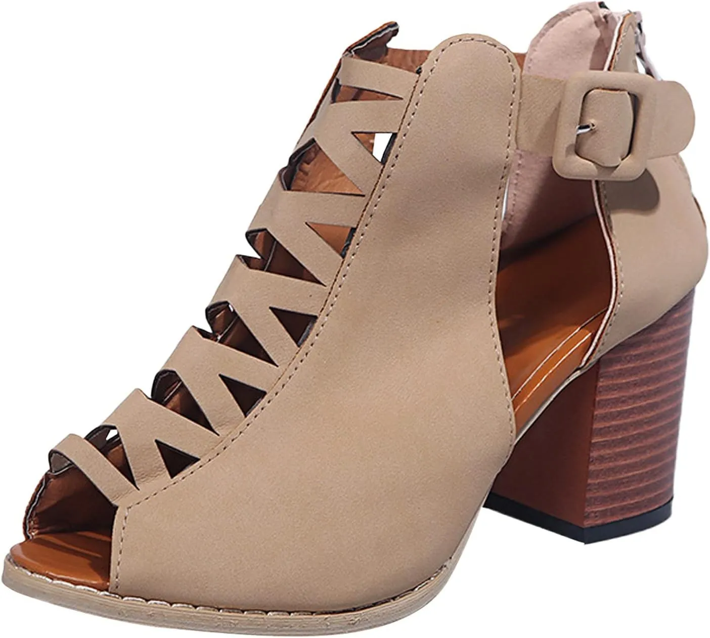 Eduavar Summer Sandals for Women, Sandals Women Fahsoin Aran Open Toe Heel Sandal Cut Out Boots Sandals with Ankle Strap