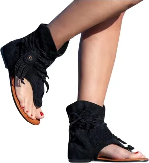 Eduavar Wedge Sandals for Women, Womens Sandals Summer Beach Sandals Floral Shoes Casual Ring Toe Flat Sandals