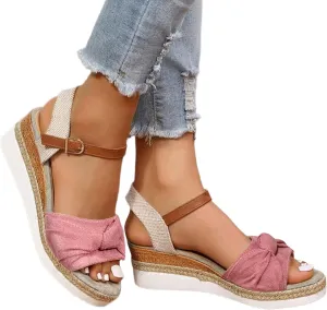 Eduavar Womens Sandals Espadrilles Dressy Platform Sandals Open Toe Elastic Ankle Strap Comfortable Arch Support Wedges Shoes