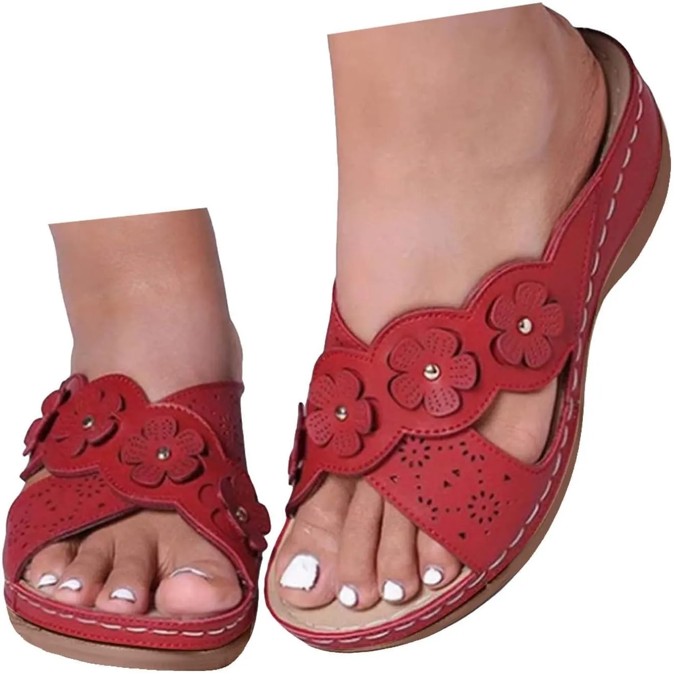 Eduavar Womens Sandals Orthopedic Summer Dressy Comfortable Sandals Arch Support Wedge Walking Sandals Non Slip Flip Flops