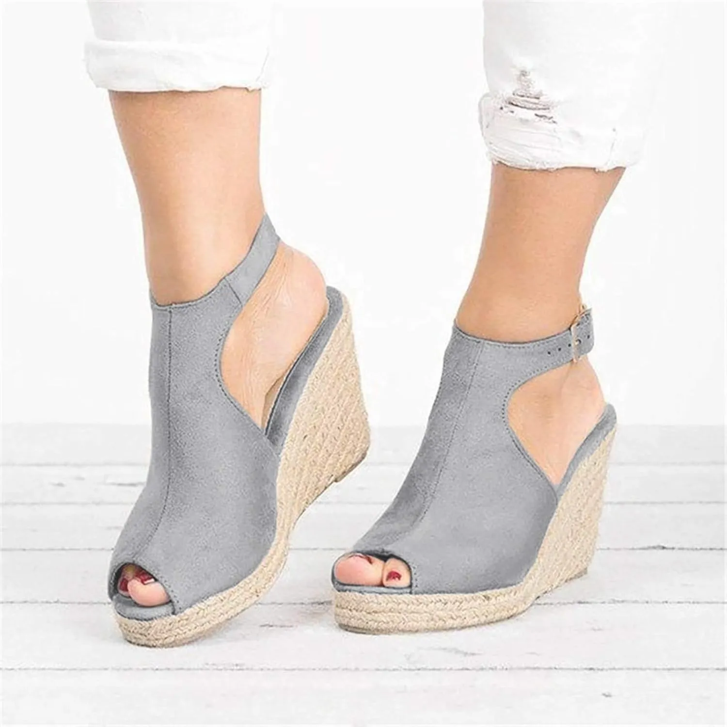 Eduavar Womens Sandals Summer Fashion Dressy Wedge Sandals Comfortable Open Toe Buckle Ankle Strap Platform Casual Shoes