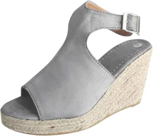 Eduavar Womens Sandals Summer Fashion Dressy Wedge Sandals Comfortable Open Toe Buckle Ankle Strap Platform Casual Shoes