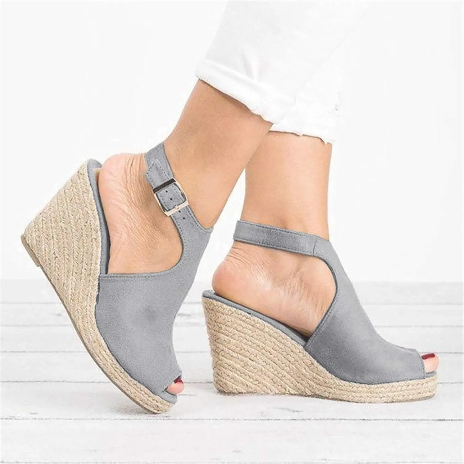 Eduavar Womens Sandals Summer Fashion Dressy Wedge Sandals Comfortable Open Toe Buckle Ankle Strap Platform Casual Shoes
