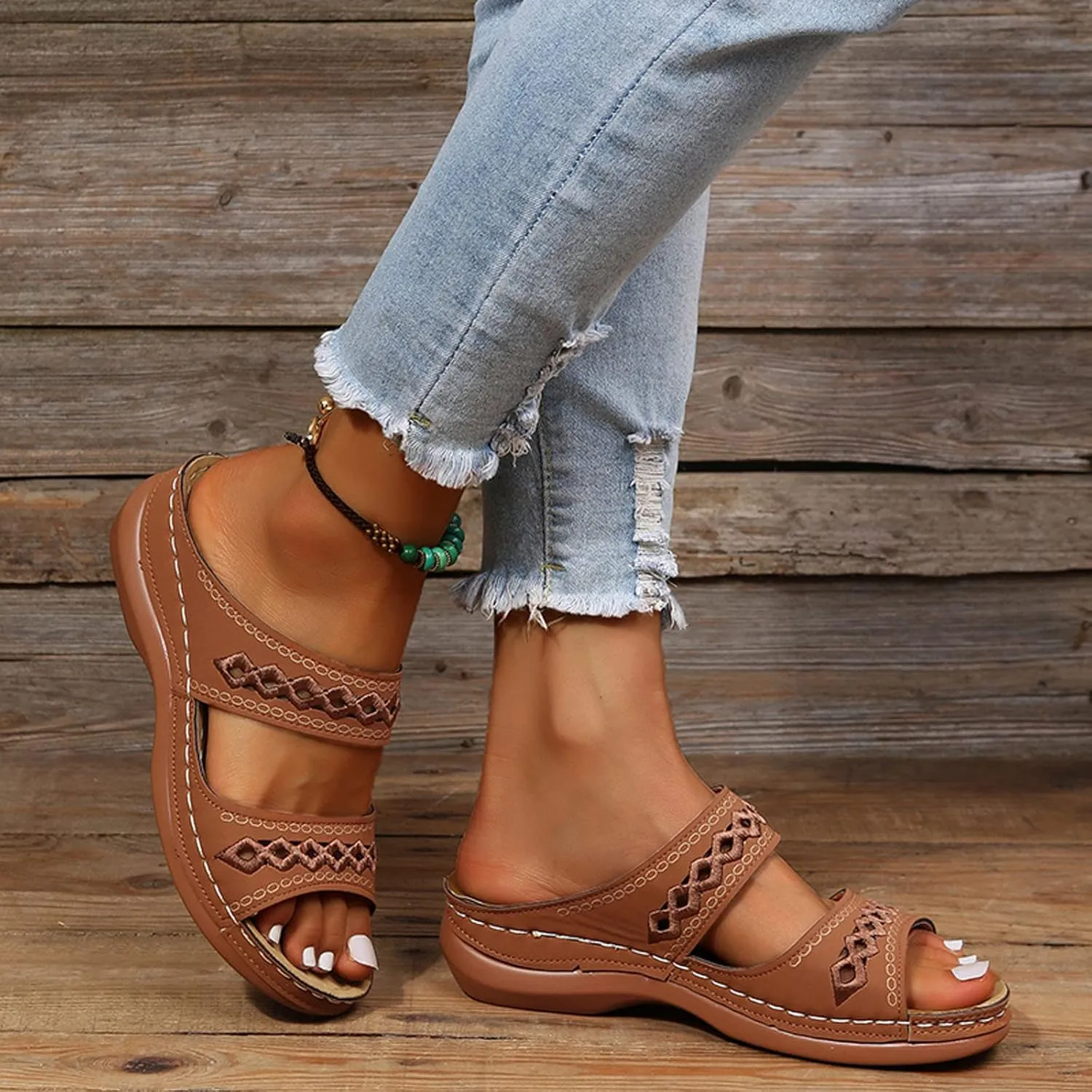 Eduavar Womens Sandals Summer Fashion Orthotic Soft Slip On Comfortable Athletic Yoga Mat Cushion Sandals Dressy Beach Shoes
