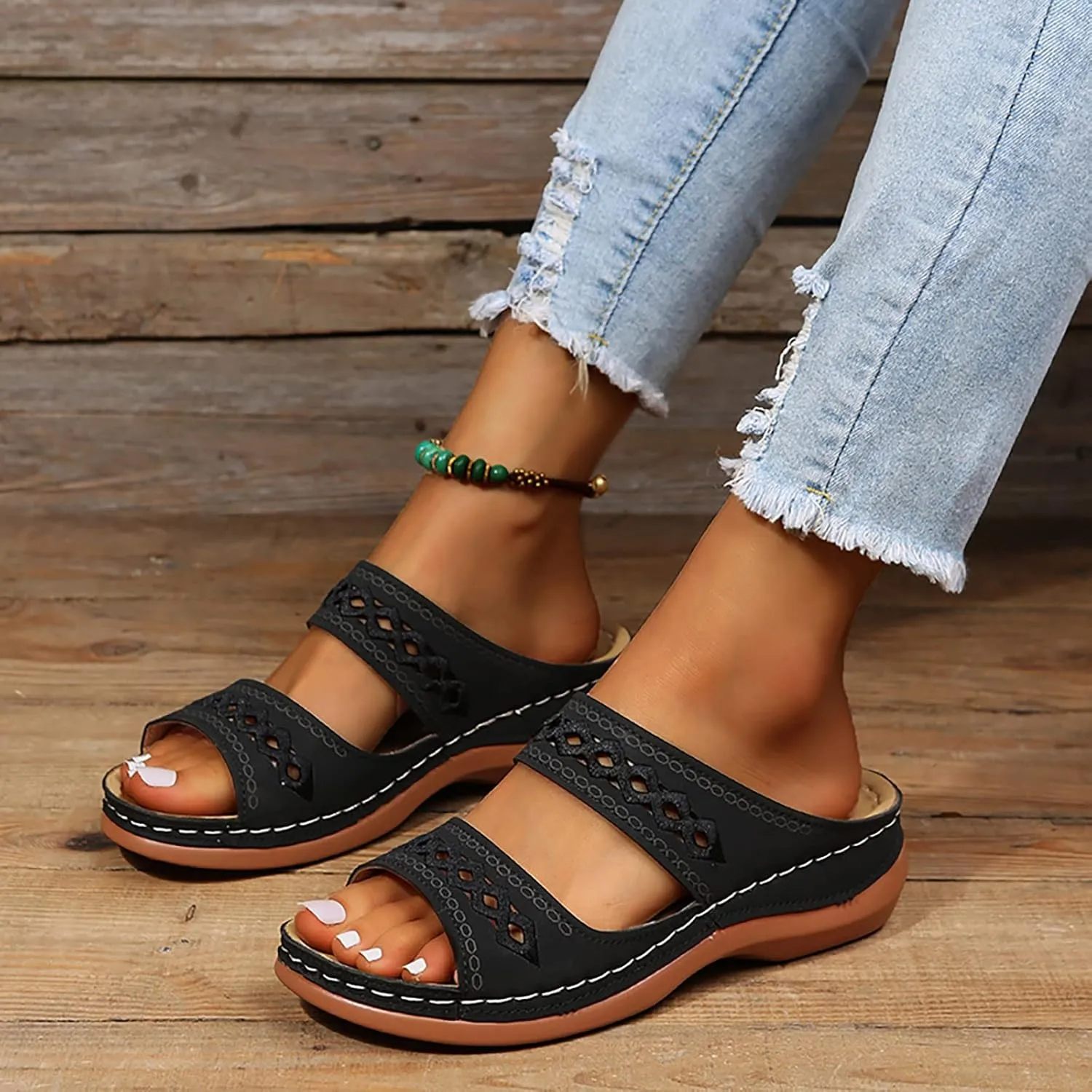 Eduavar Womens Sandals Summer Fashion Orthotic Soft Slip On Comfortable Athletic Yoga Mat Cushion Sandals Dressy Beach Shoes