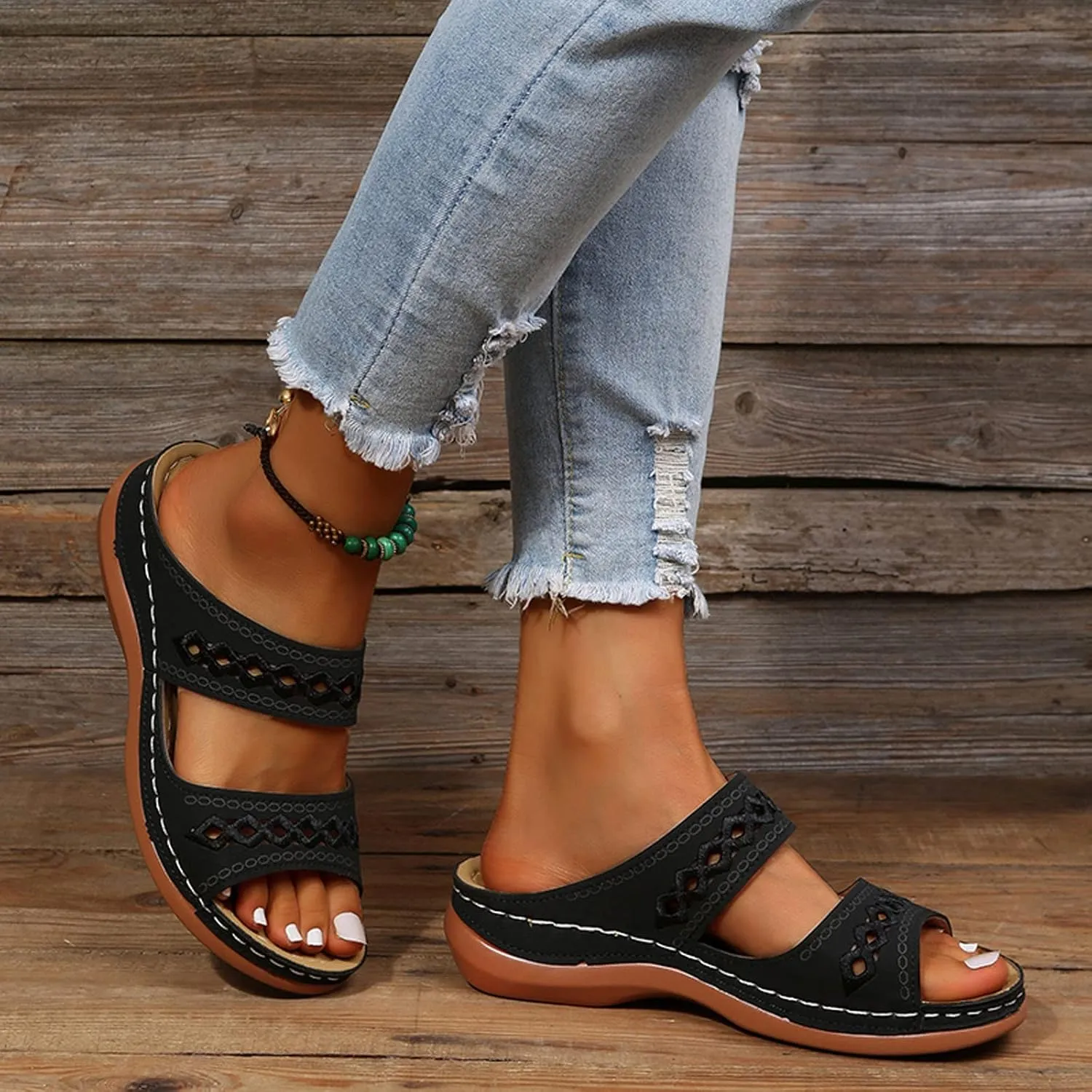 Eduavar Womens Sandals Summer Fashion Orthotic Soft Slip On Comfortable Athletic Yoga Mat Cushion Sandals Dressy Beach Shoes