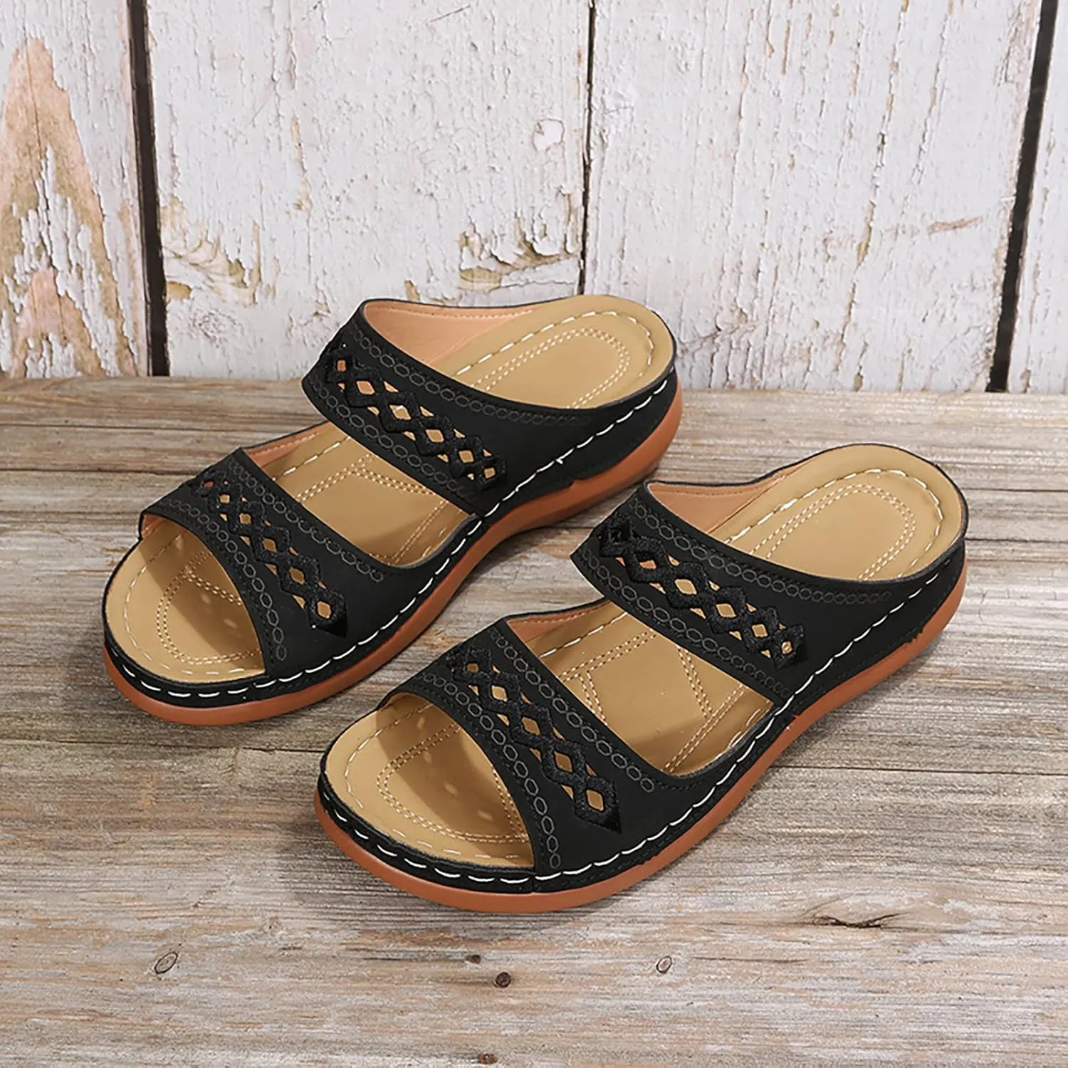 Eduavar Womens Sandals Summer Fashion Orthotic Soft Slip On Comfortable Athletic Yoga Mat Cushion Sandals Dressy Beach Shoes