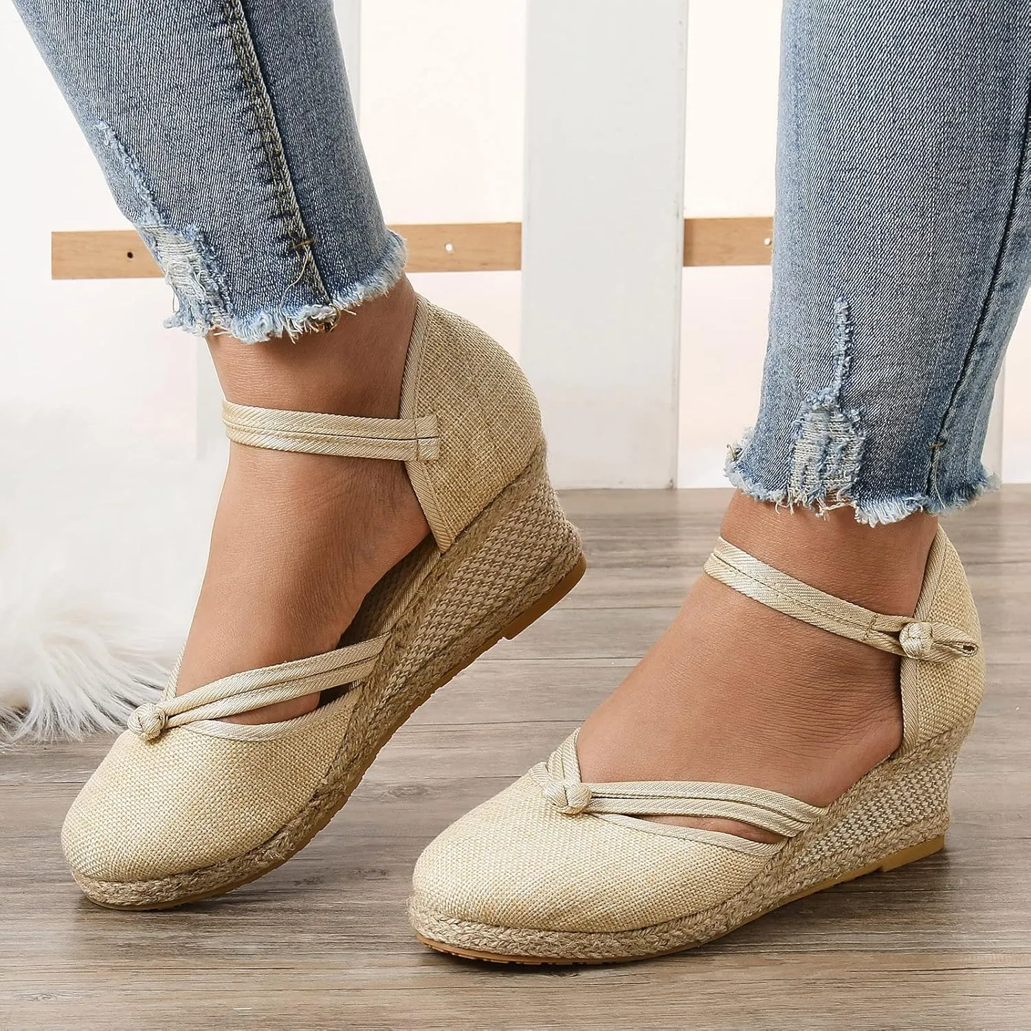 Eduavar Womens Sandals Summer Wedge Orthopedic Sandals with Arch Support Closed Toe Platform Ankle Strap Beach Walking Shoes