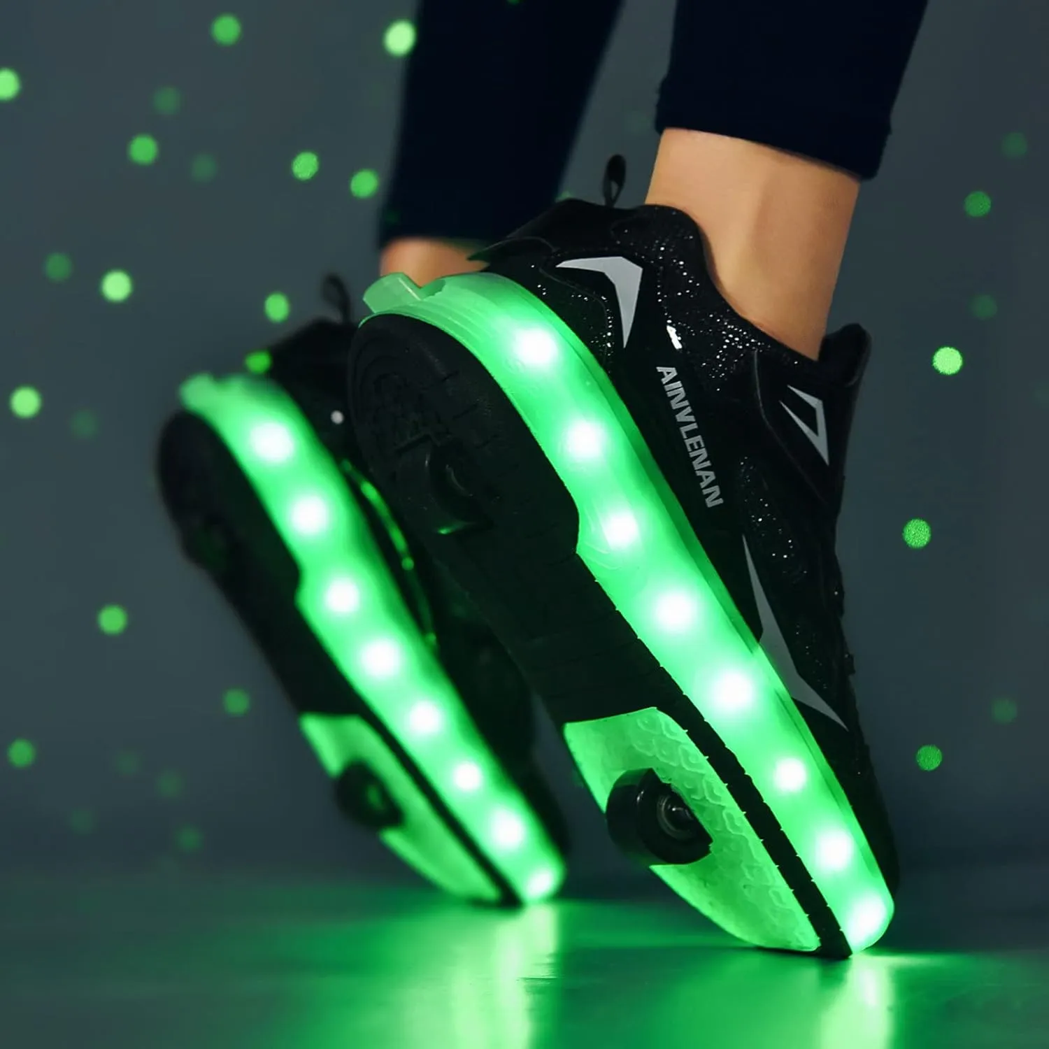 EMDPBD Roller Skates Shoes USB Charging, Unisex Kids LED Light Up Retractable Roller Skate Sneaker Flashing Wheel Shoes for Girls Boys,Black-7.5BigKid