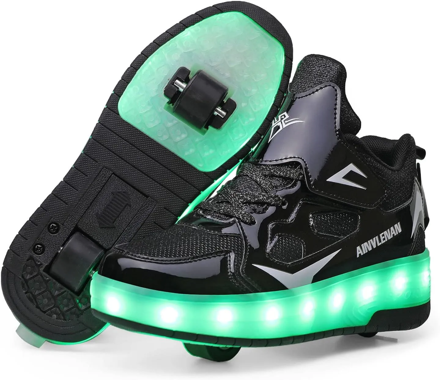 EMDPBD Roller Skates Shoes USB Charging, Unisex Kids LED Light Up Retractable Roller Skate Sneaker Flashing Wheel Shoes for Girls Boys,Black-7.5BigKid