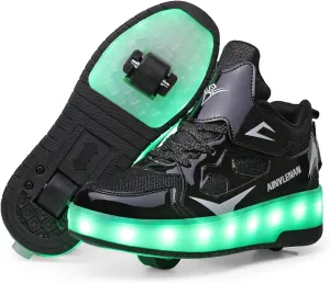 EMDPBD Roller Skates Shoes USB Charging, Unisex Kids LED Light Up Retractable Roller Skate Sneaker Flashing Wheel Shoes for Girls Boys,Black-7.5BigKid