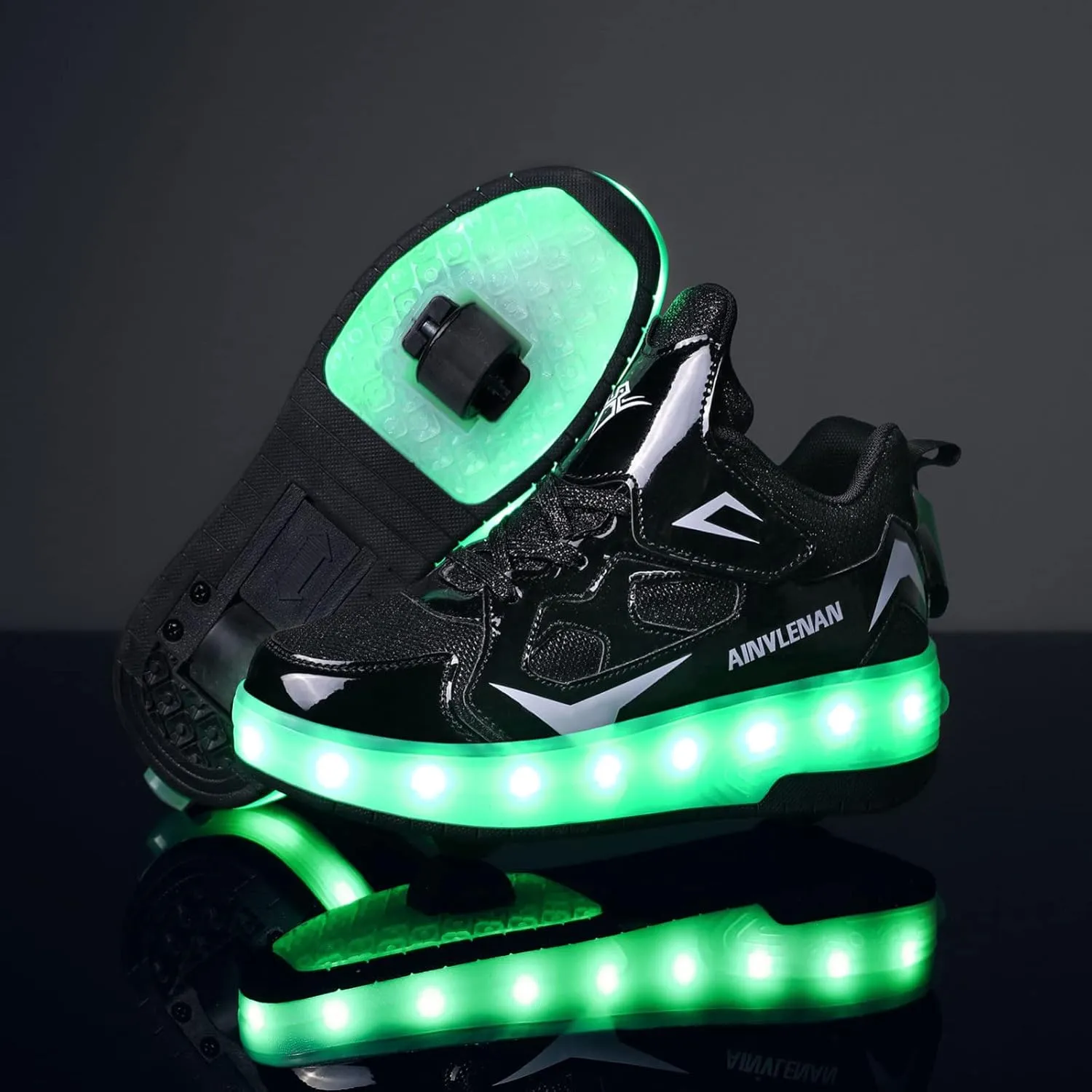 EMDPBD Roller Skates Shoes USB Charging, Unisex Kids LED Light Up Retractable Roller Skate Sneaker Flashing Wheel Shoes for Girls Boys,Black-7.5BigKid