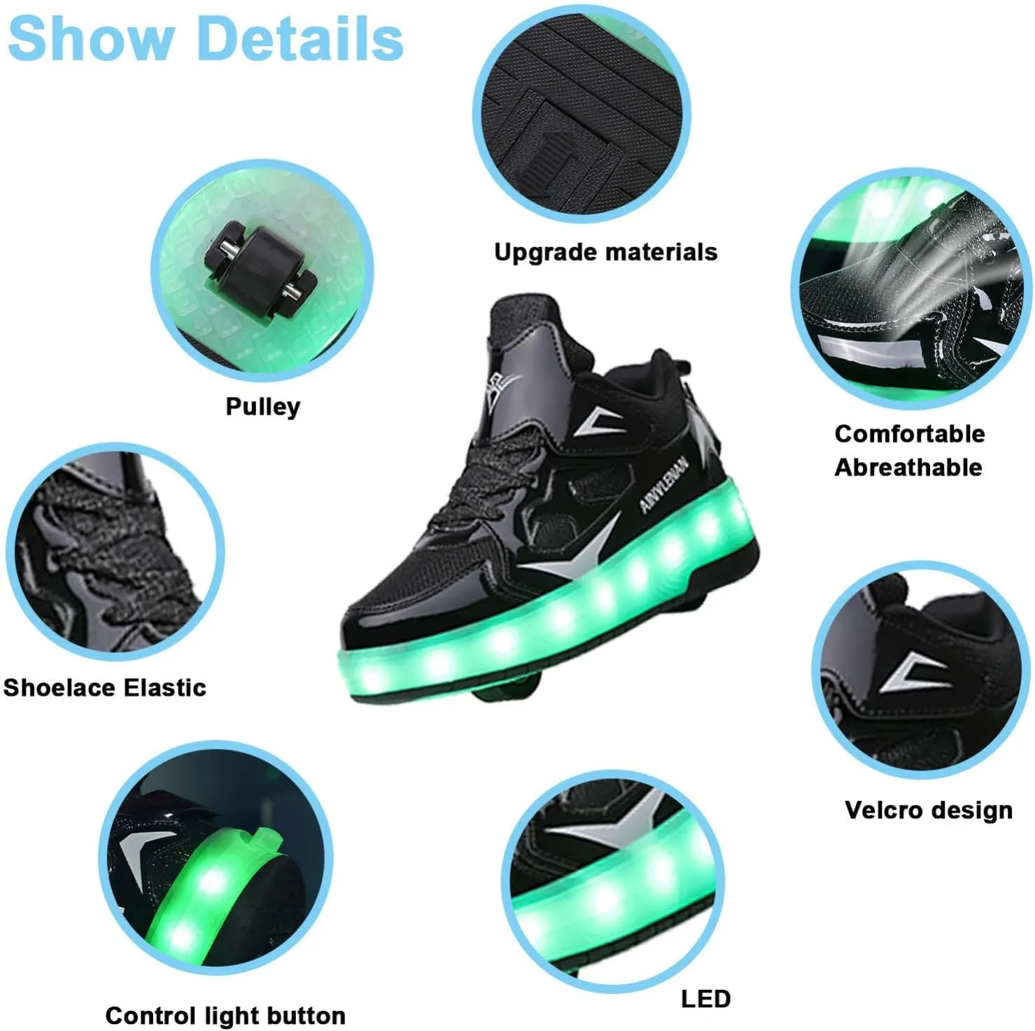 EMDPBD Roller Skates Shoes USB Charging, Unisex Kids LED Light Up Retractable Roller Skate Sneaker Flashing Wheel Shoes for Girls Boys,Black-7.5BigKid