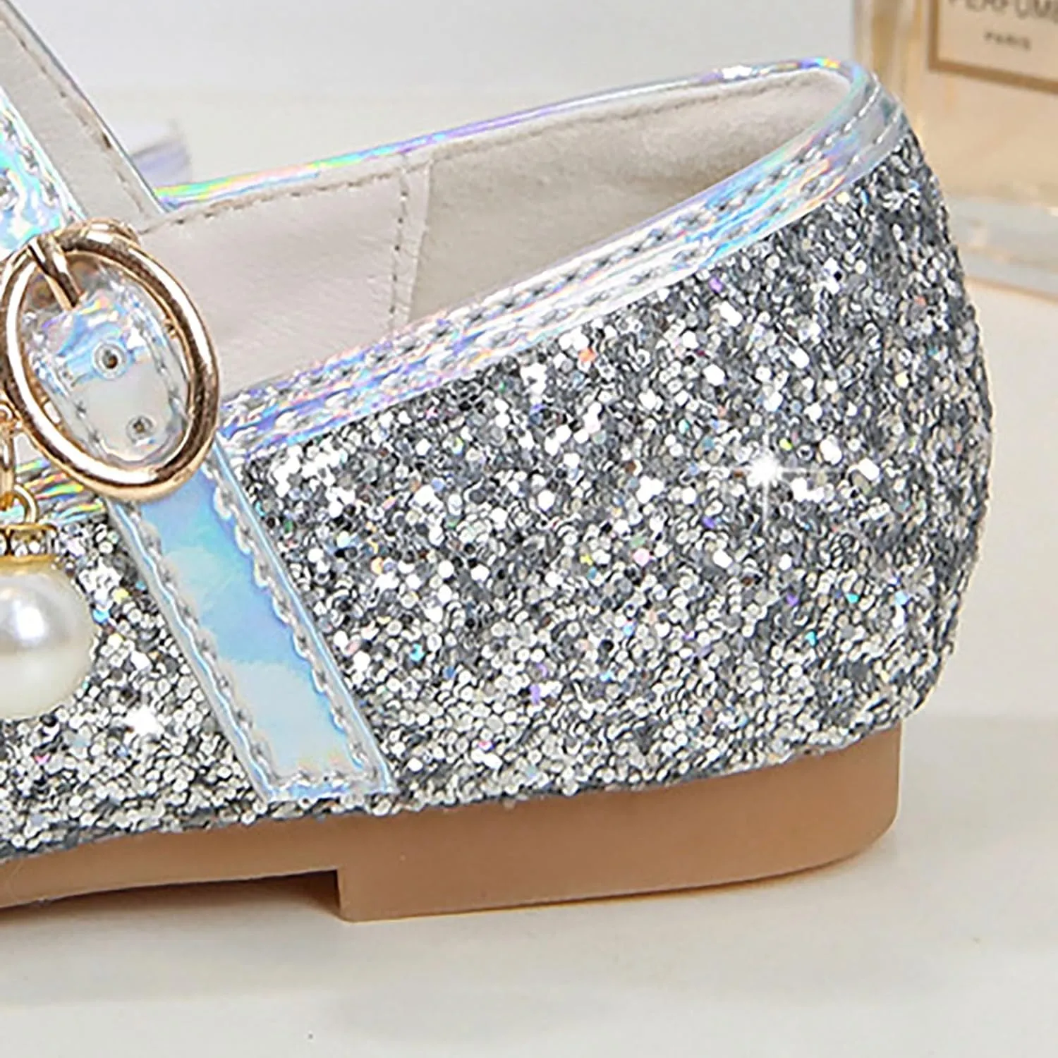Flower Girls Dress Shoes Glitter Ballet Flat?? for Toddler Wedding Par??y School Fashion Buckle Mary Jane Shoes
