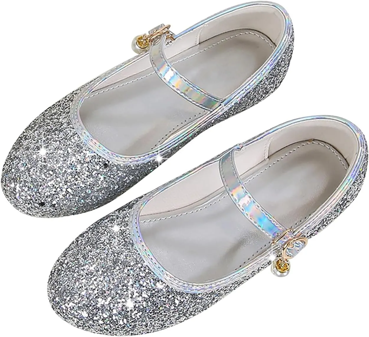 Flower Girls Dress Shoes Glitter Ballet Flat?? for Toddler Wedding Par??y School Fashion Buckle Mary Jane Shoes