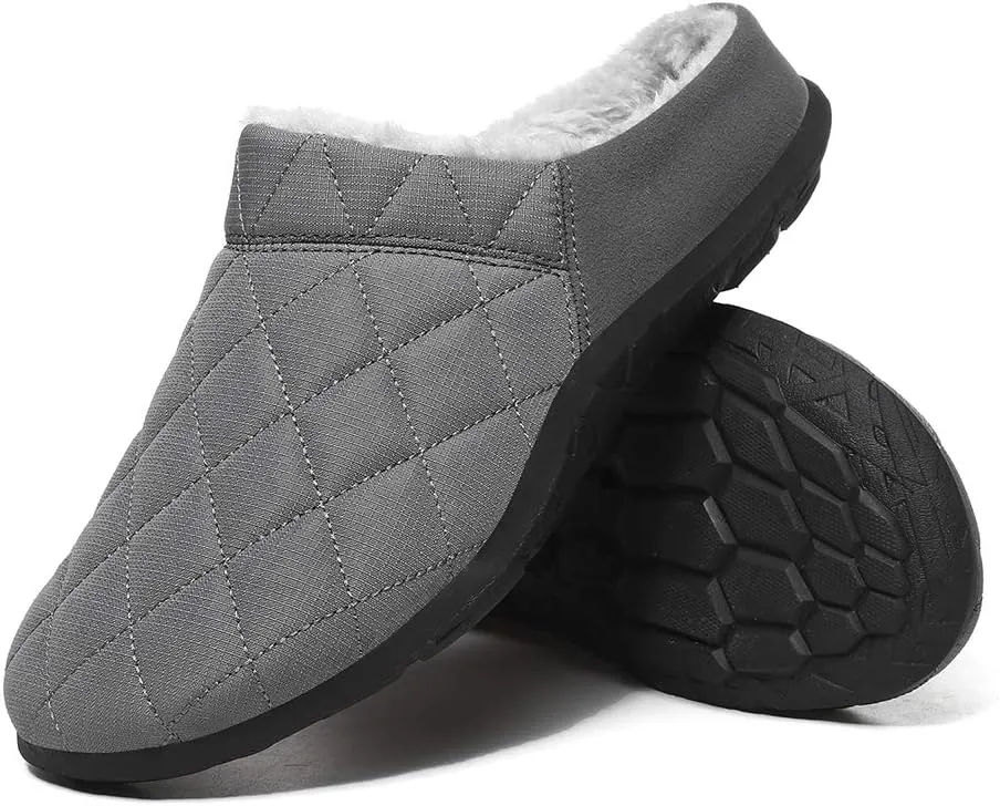FolHaoth Mens Cozy Slippers Waterproof Oxford Cloth Arch Support House slippers Soft Warm Non-slip Indoor Outdoor Shoes