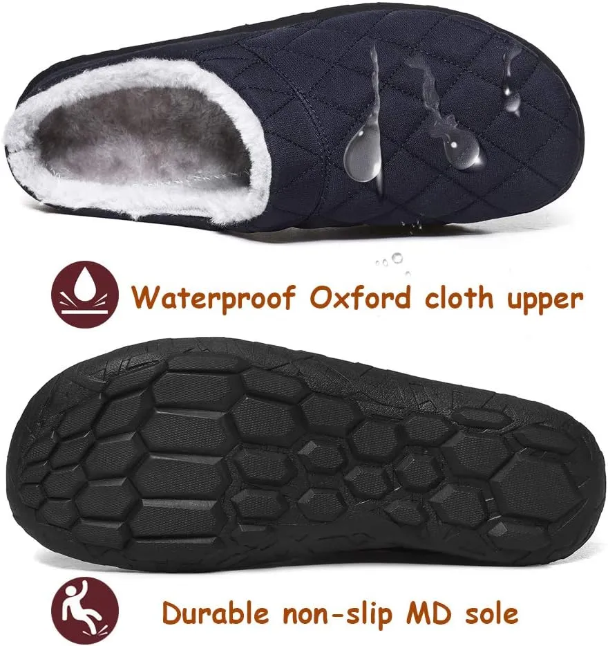 FolHaoth Mens Cozy Slippers Waterproof Oxford Cloth Arch Support House slippers Soft Warm Non-slip Indoor Outdoor Shoes