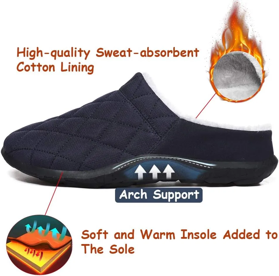 FolHaoth Mens Cozy Slippers Waterproof Oxford Cloth Arch Support House slippers Soft Warm Non-slip Indoor Outdoor Shoes