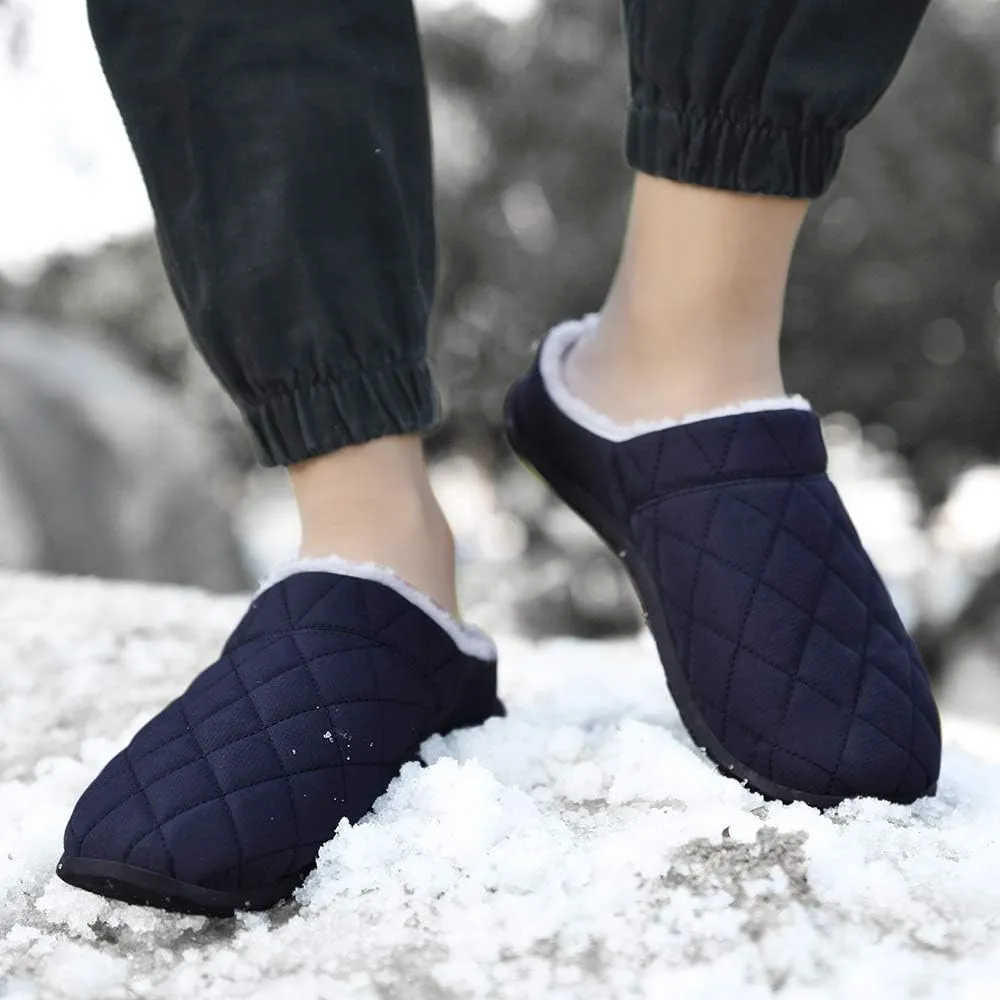 FolHaoth Mens Cozy Slippers Waterproof Oxford Cloth Arch Support House slippers Soft Warm Non-slip Indoor Outdoor Shoes