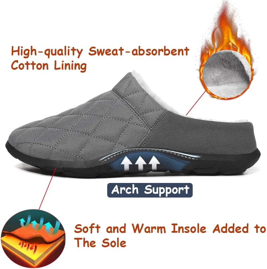 FolHaoth Mens Cozy Slippers Waterproof Oxford Cloth Arch Support House slippers Soft Warm Non-slip Indoor Outdoor Shoes