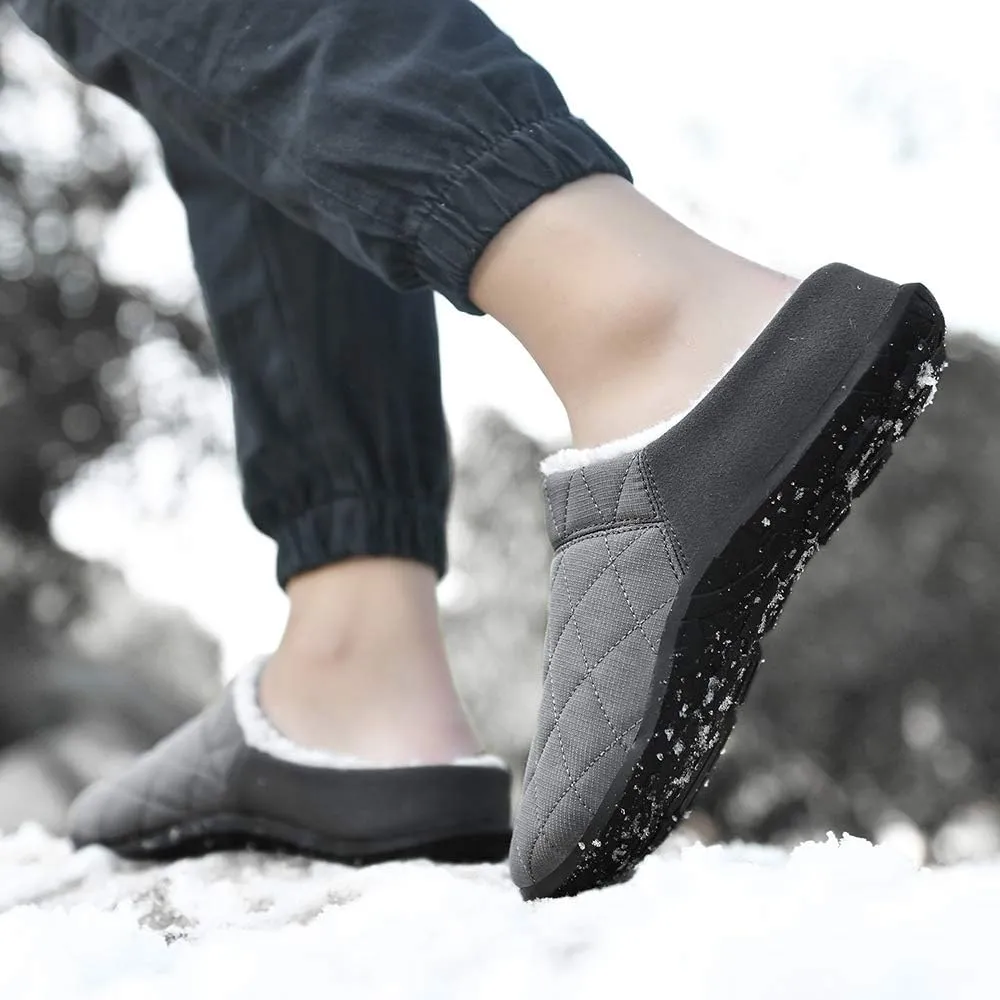 FolHaoth Mens Cozy Slippers Waterproof Oxford Cloth Arch Support House slippers Soft Warm Non-slip Indoor Outdoor Shoes