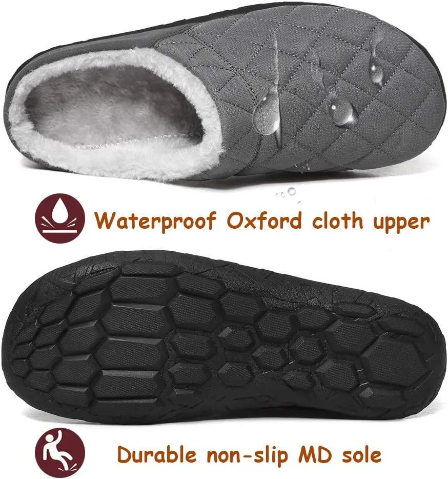 FolHaoth Mens Cozy Slippers Waterproof Oxford Cloth Arch Support House slippers Soft Warm Non-slip Indoor Outdoor Shoes