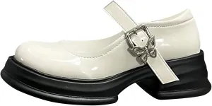 French High Heeled Mary Jane Women's Vintage Dress with A Line Buckle with A Bow Platform Heel Small big girl clothes