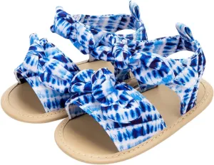 Fuzzy Baby Outfit Infant Girls Open Toe Bowknot Tie Dye Shoes First Walkers Shoes Summer Outdoor Sandal