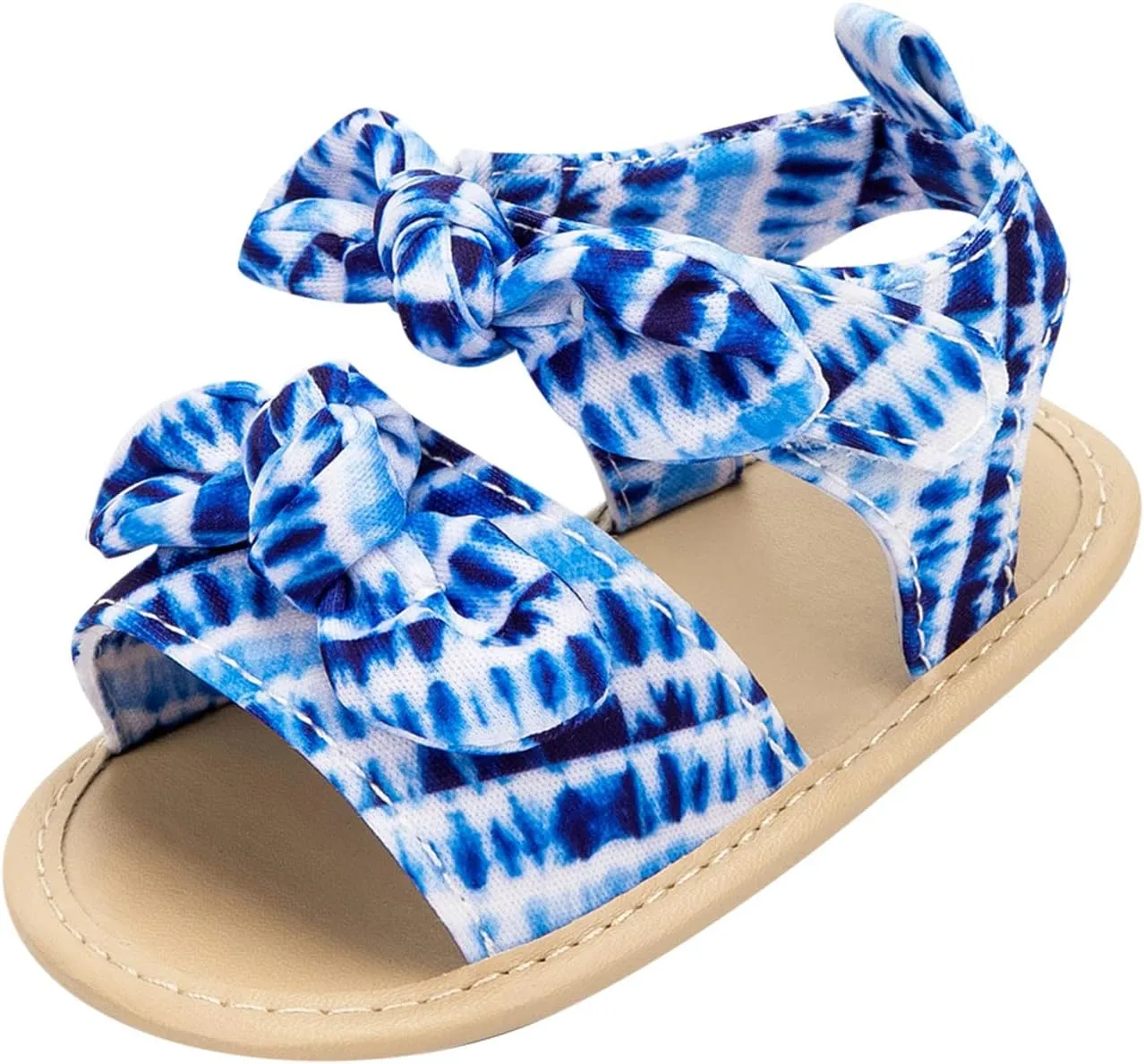 Fuzzy Baby Outfit Infant Girls Open Toe Bowknot Tie Dye Shoes First Walkers Shoes Summer Outdoor Sandal