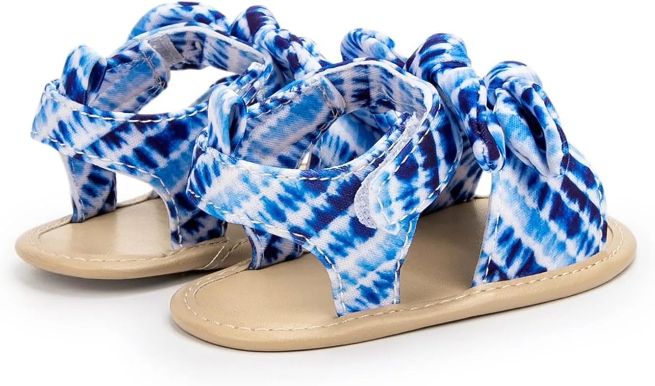 Fuzzy Baby Outfit Infant Girls Open Toe Bowknot Tie Dye Shoes First Walkers Shoes Summer Outdoor Sandal