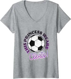 Girl Soccer Player Shoes Saying V-Neck T-Shirt