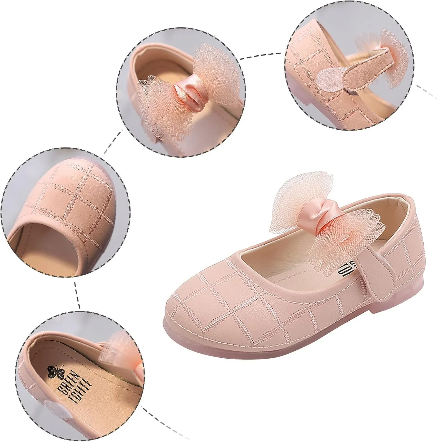 Girl's Bow Mary Jane Dress Shoes Flower Softy Shoes Ballet Flat?? for Part?? Wedding School Baby Shoes with Bowkont