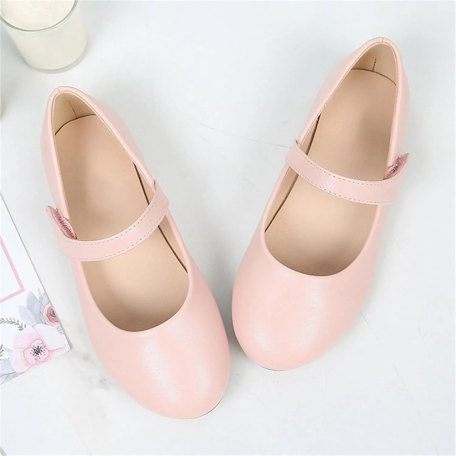 Girls Closed Toe Mary Jane Flat Big Kids School ??niform Dress Low Heel Princess Hook And Loop Dress Shoes