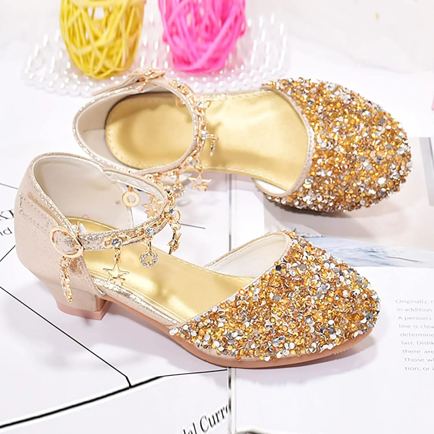 Girls Dress Adorable ??parkle Mary Jane Heel for Wedding Party Little/Big Kids Ankle Strap Ballerina Flat
