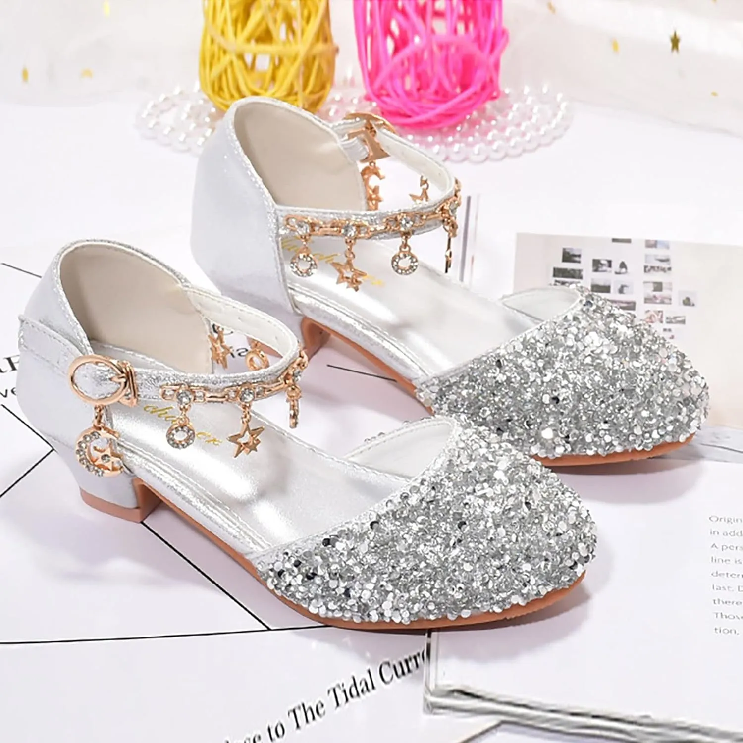 Girls Dress Adorable parkle Mary Jane Heel for Wedding Party Little/Big Kids Ankle Strap Ballerina Flat
