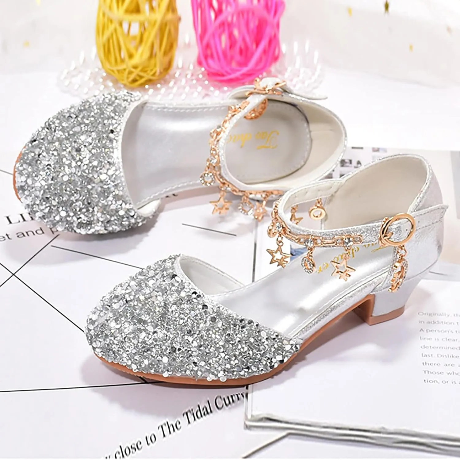 Girls Dress Adorable parkle Mary Jane Heel for Wedding Party Little/Big Kids Ankle Strap Ballerina Flat