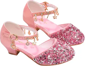 Girls Dress Adorable parkle Mary Jane Heel for Wedding Party Little/Big Kids Ankle Strap Ballerina Flat
