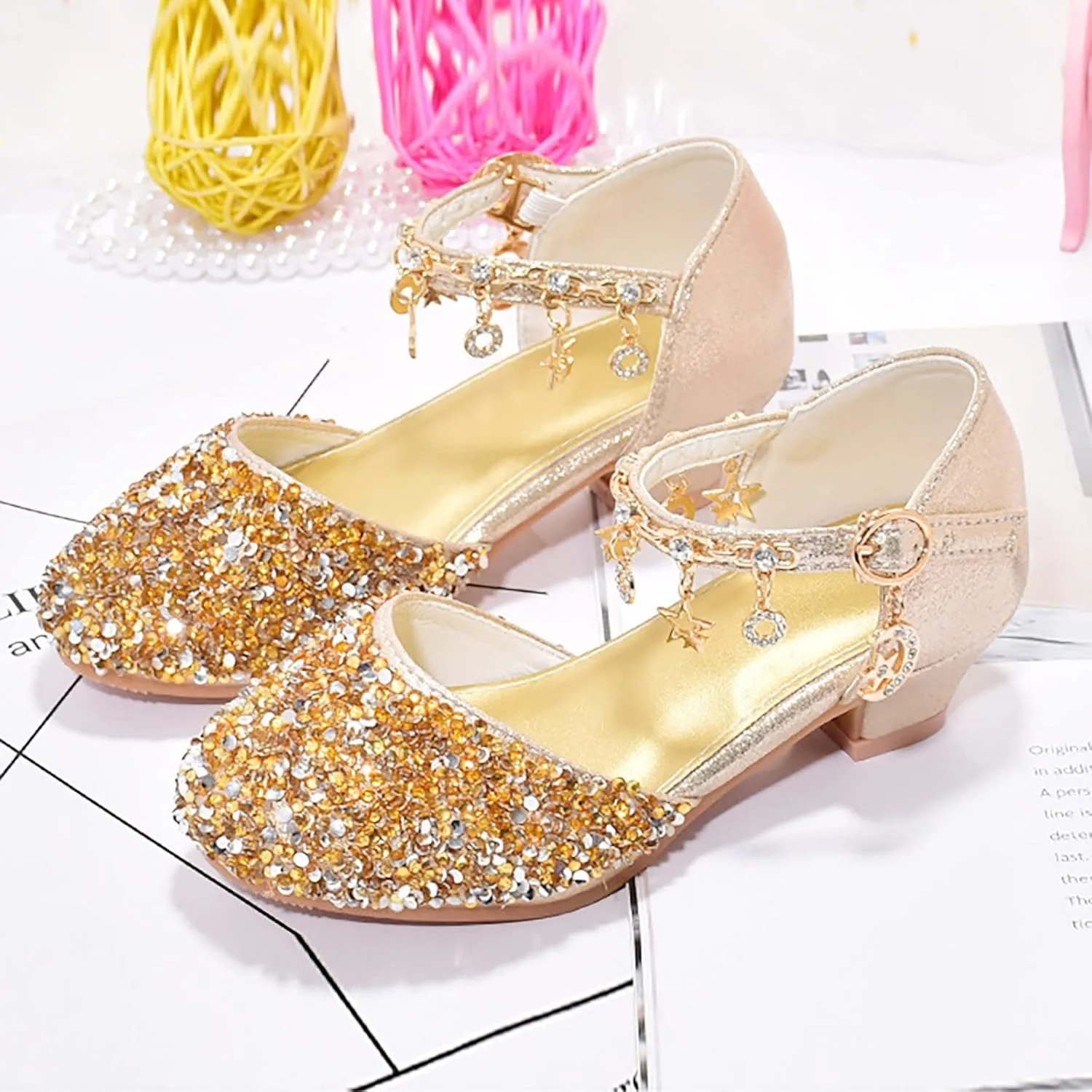 Girls Dress Adorable ??parkle Mary Jane Heel for Wedding Party Little/Big Kids Ankle Strap Ballerina Flat