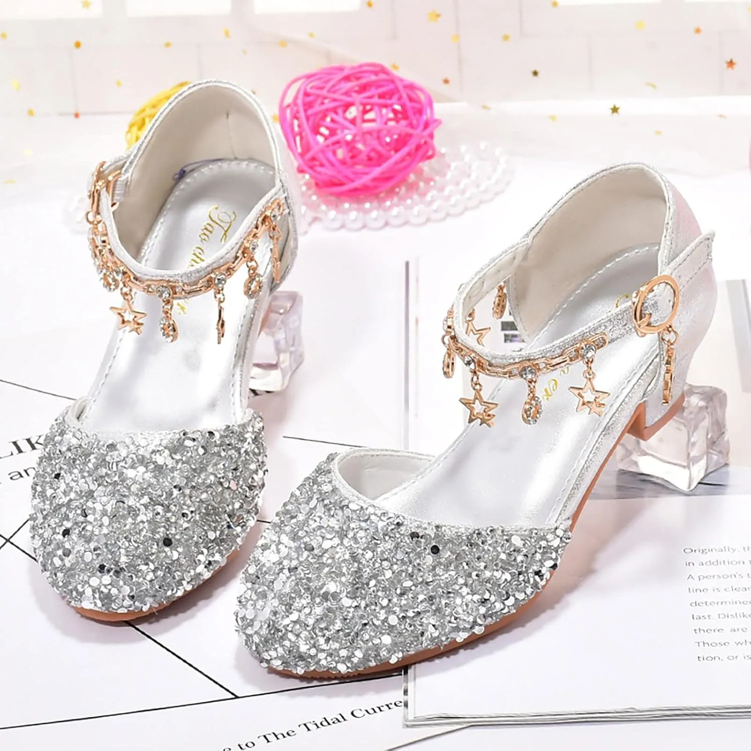 Girls Dress Adorable parkle Mary Jane Heel for Wedding Party Little/Big Kids Ankle Strap Ballerina Flat