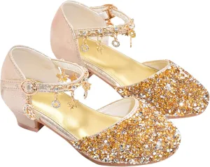 Girls Dress Adorable ??parkle Mary Jane Heel for Wedding Party Little/Big Kids Ankle Strap Ballerina Flat