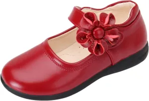 Girls Dress Flat Toddler Girls School Uniform Shoes Mary Jane Flower Ballet Faux Leather Flat for Wedding Part