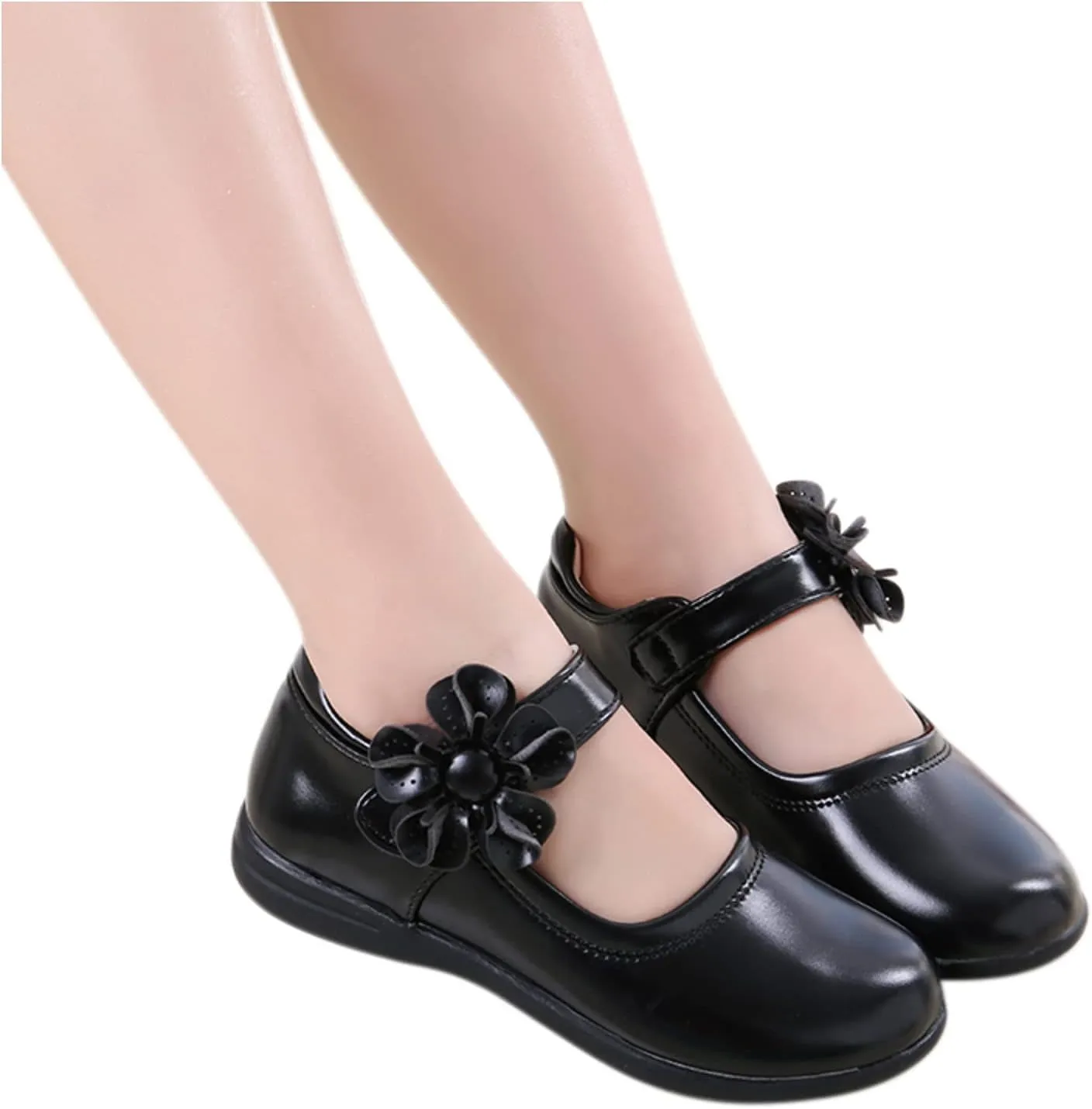 Girls Dress Flat Toddler Girls School Uniform Shoes Mary Jane Flower Ballet Faux Leather Flat for Wedding Part