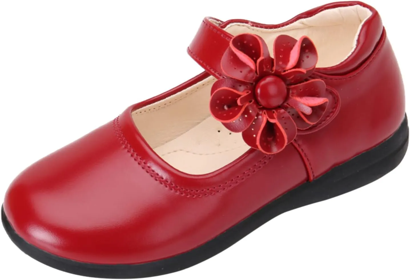 Girls Dress Flat Toddler Girls School Uniform Shoes Mary Jane Flower Ballet Faux Leather Flat for Wedding Part