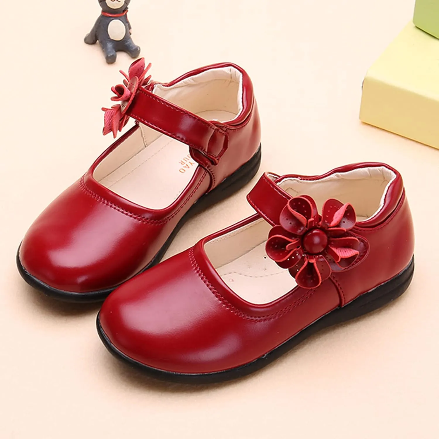 Girls Dress Flat Toddler Girls School Uniform Shoes Mary Jane Flower Ballet Faux Leather Flat for Wedding Part