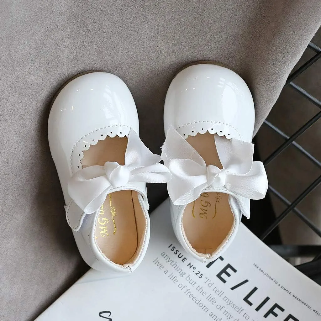 Girls Dress Leather Shoes Bow Princess Flat Adorable Shoes for Toddler/Little/Big Kids Wedding Church